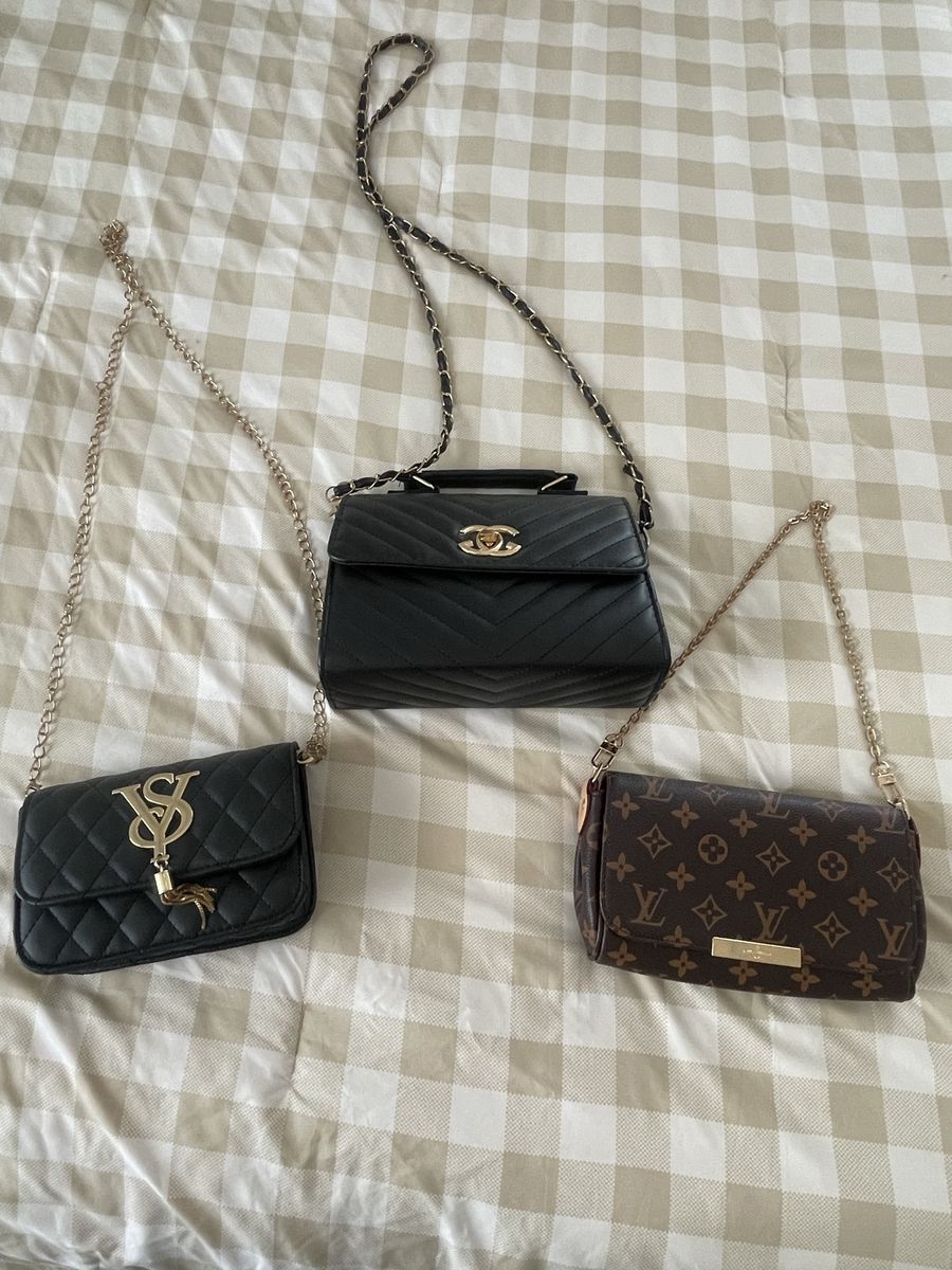 Assorted designer like Women's Chain Strap Crossbody Bags - Chanel Black Quilted, LV Monogram Style, VS Logo