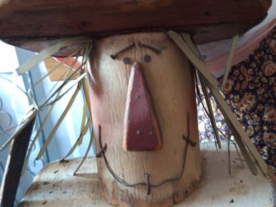 Vintage fall or halloween Wooden scarecrow
