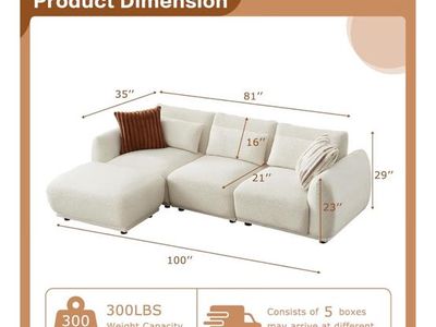 FREEHOMAE White Modular Sectional Sofa Couch with Removable Ottoman