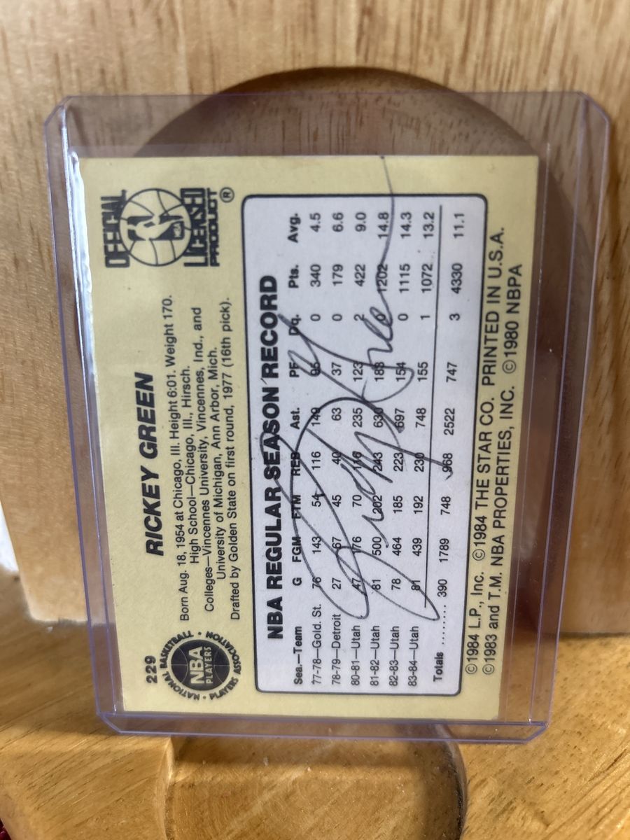 1985 STAR Rickey Green Autograph Utah Jazz Guard NBA Basketball Trading Card - Vintage Collectible Yellow Star Hand Signed Auto.