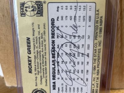 1985 STAR Rickey Green Autograph Utah Jazz Guard NBA Basketball Trading Card - Vintage Collectible Yellow Star Hand Signed Auto.