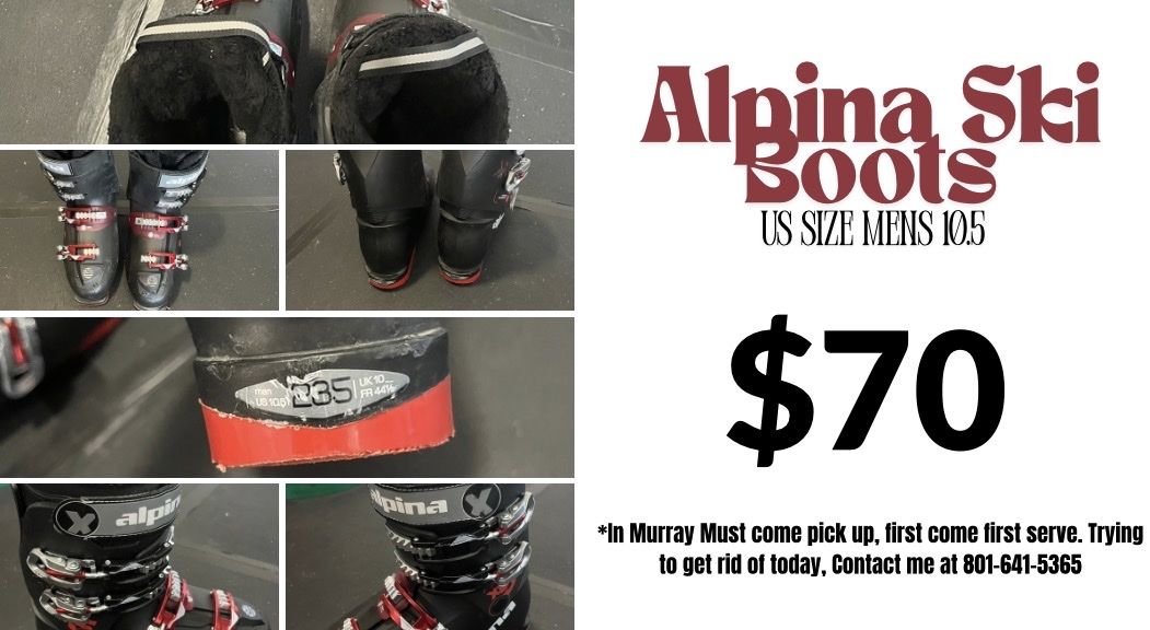 Alpina Ski Boots - US Men's Size 10.5 (EU 44 / UK 10), Black/Red, Good Condition