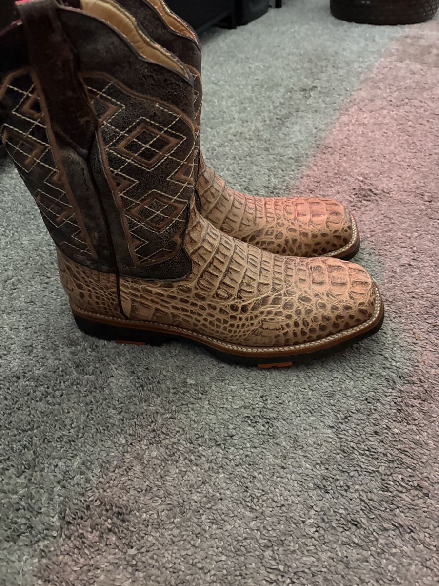 Men's Western Cowboy Boots Exotic Print Square Toe Size 12.5