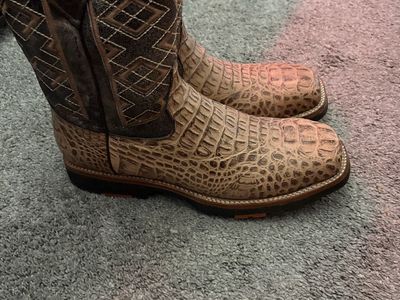 Men's Western Cowboy Boots Exotic Print Square Toe Size 12.5