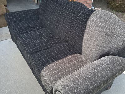Classic Black Plaid Upholstered Couch - Comfortable 3-Seater Sofa