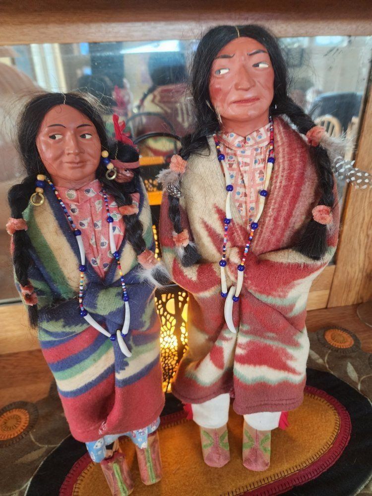 Genuine Vintage Skookum Bully Good Dolls Pair - Man 19" & Woman 17" with Papoose