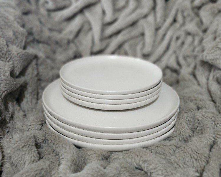 Ceramic Plant Saucer Set (8) – Speckled Cream