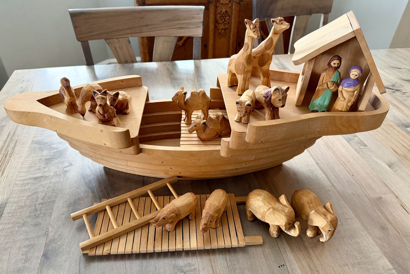 Heirloom handcarved Noah's Ark set from Lithuania