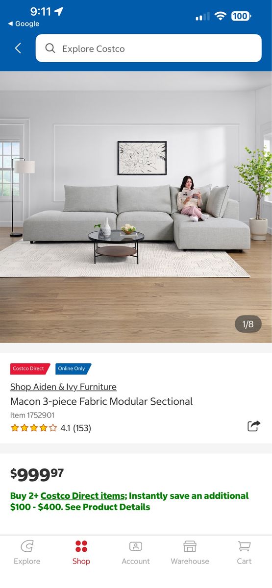 Aiden & Ivy Macon 3-Piece Fabric Modular Sectional Couch - Light Gray