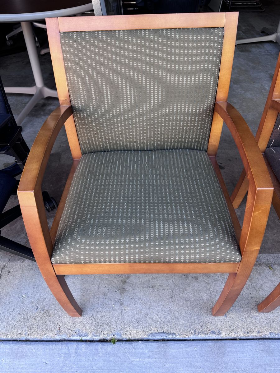 Wood Frame Dining / office Chair with Grey Patterned Upholstery - Excellent Condition