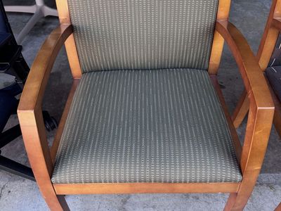 Wood Frame Dining / office Chair with Grey Patterned Upholstery - Excellent Condition