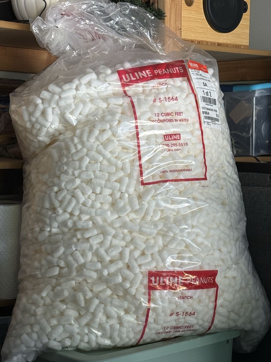 Uline Biodegradable Packing Peanuts, 12 Cubic Feet, #S-1564, Eco-Friendly Cushioning