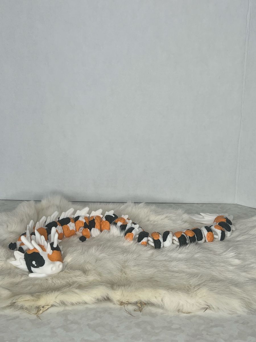 Articulated Koi Dragon Fidget Toy - Flexible 3D Printed Orange Black White