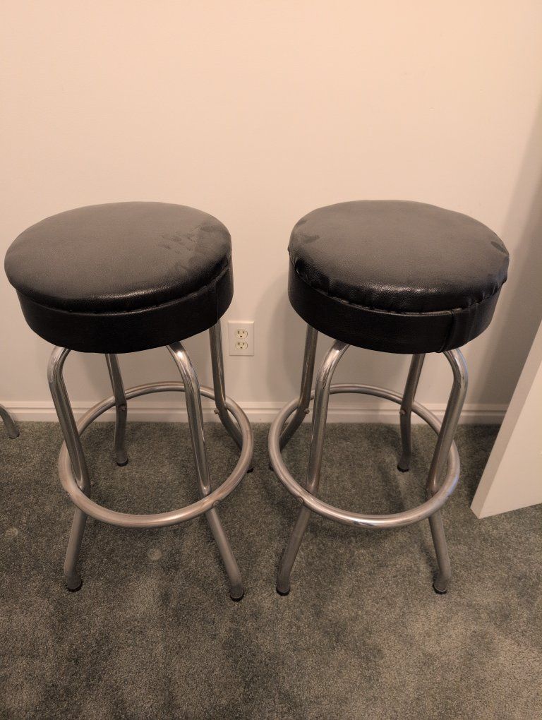 Pair of Black Bar Stools with Chrome Base - Used