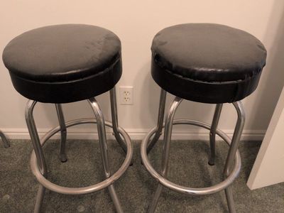 Pair of Black Bar Stools with Chrome Base - Used