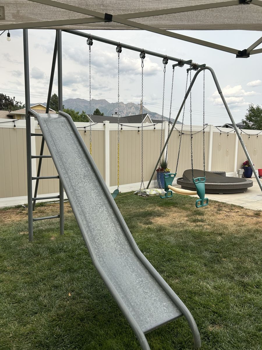Classic Metal Swing Set with Slide - Backyard Fun for Kids