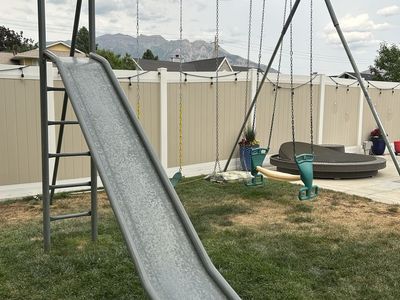 Classic Metal Swing Set with Slide - Backyard Fun for Kids