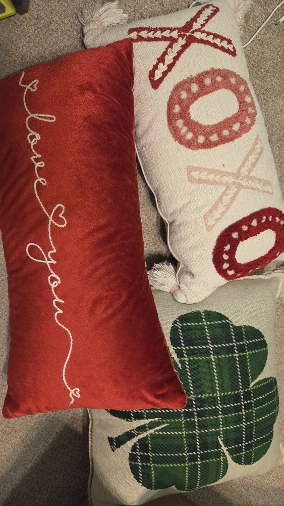 Decorative Holiday Throw Pillows - Set of 3 (Valentine's Day & St. Patrick's Day)