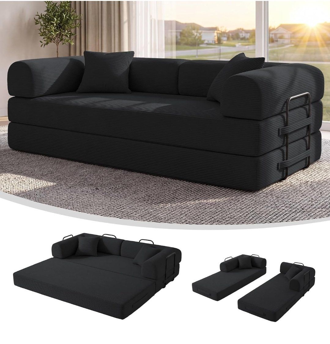 NEW 78.8" Convertible Sleeper Sofa – Black  #483