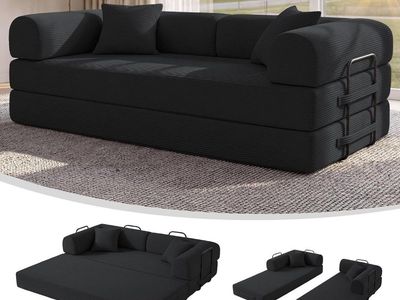 NEW 78.8" Convertible Sleeper Sofa – Black #483