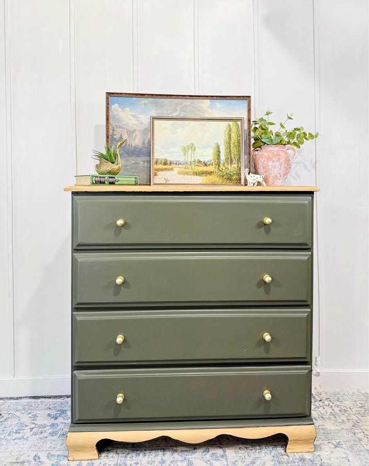 Vintage Modern Inspired Dark Green 4 Drawer Dresser | Modern Inspired 4 Drawer Chest | Dresser