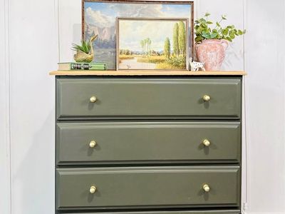 Vintage Modern Inspired Dark Green 4 Drawer Dresser | Modern Inspired 4 Drawer Chest | Dresser