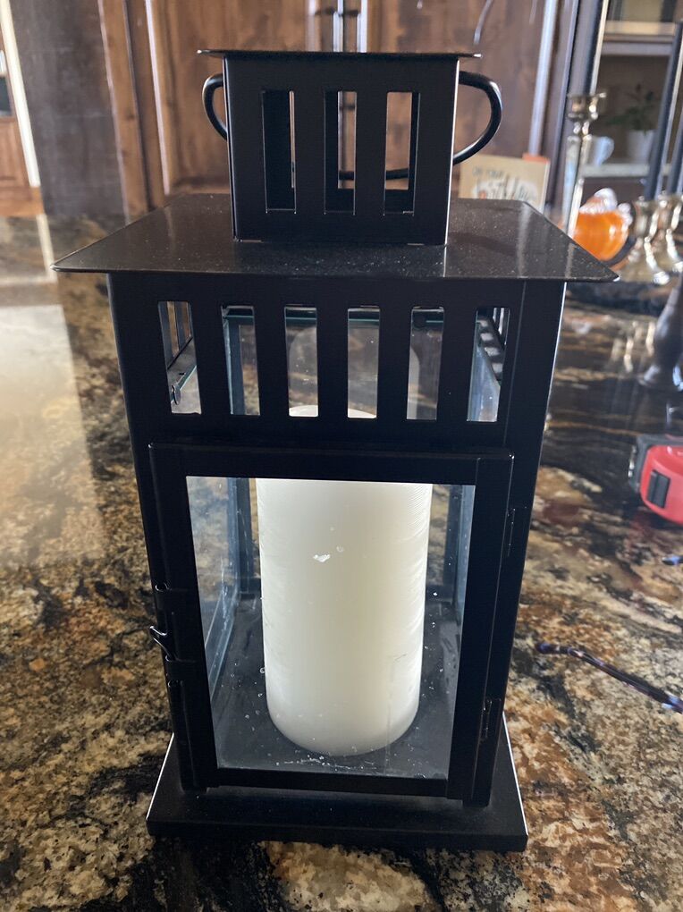 IKEA 11 Inch Black Metal Lantern With Candle