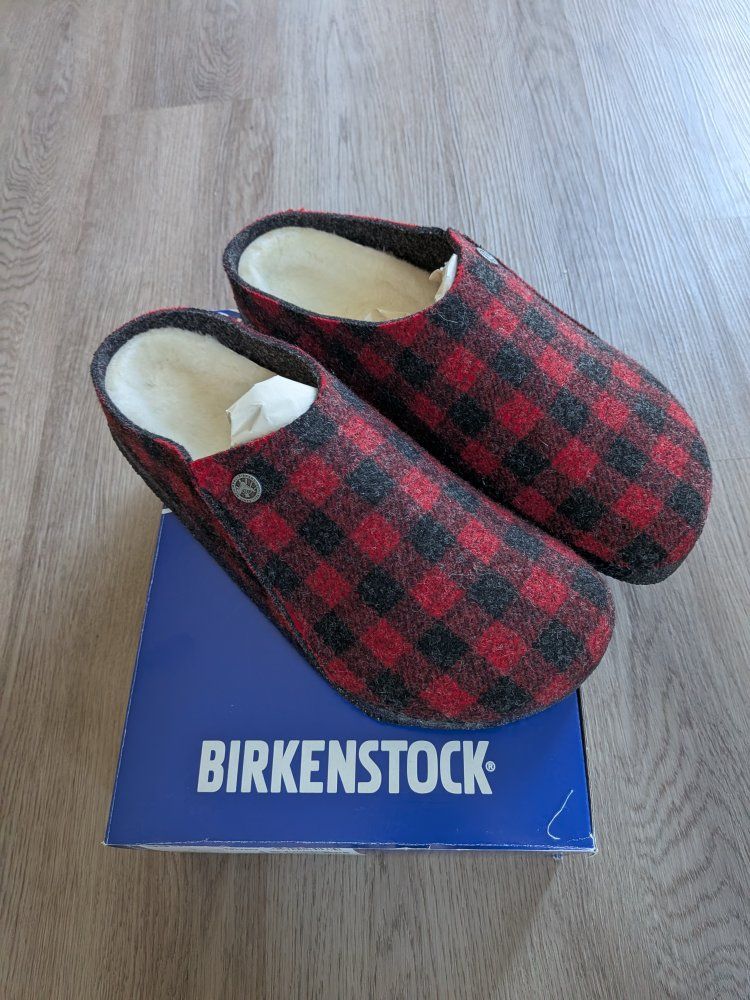 Birkenstock Zermatt Rivet Buffalo Plaid Wool Felt Clogs Size EU 44 / US M 11. New.