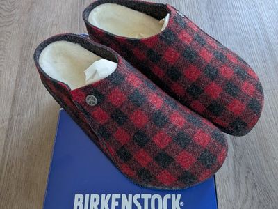 Birkenstock Zermatt Rivet Buffalo Plaid Wool Felt Clogs Size EU 44 / US M 11. New.