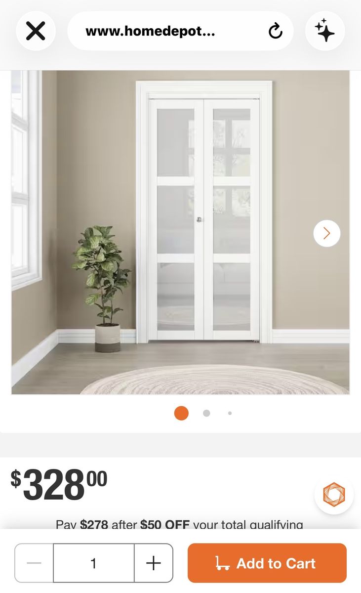 Brand new!36x80 Tempered Frosted Glass Solid Core Bi-Fold Door with Hardware