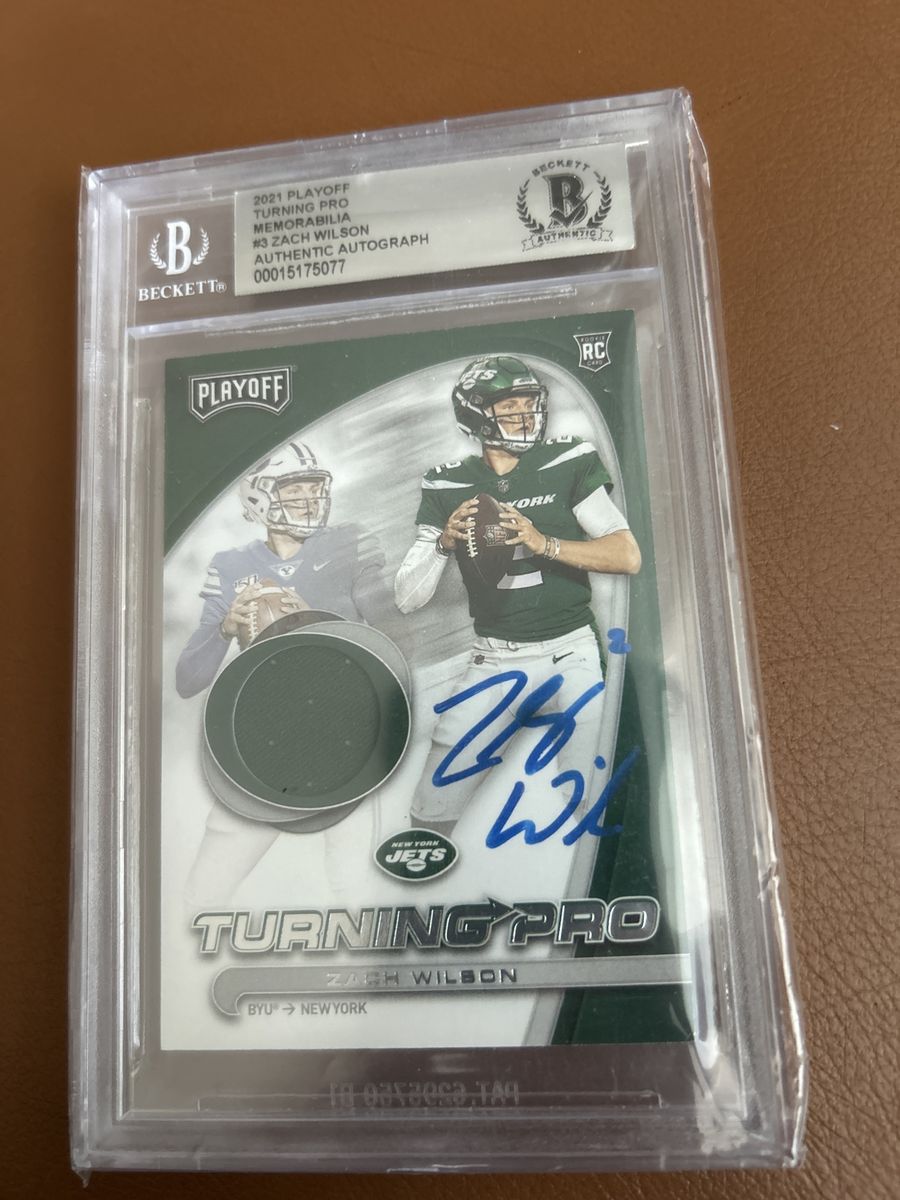 BYU ROOKIE 2021 Playoff Turning Pro Zach Wilson Authentic Autograph Memorabilia Beckett Graded RC NFL Game Used Jersey Card