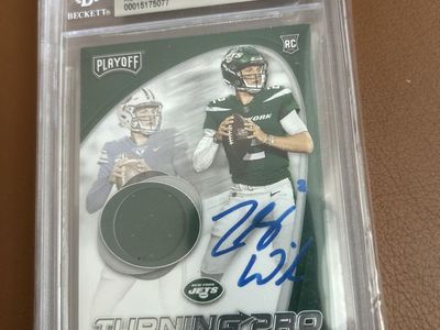 BYU ROOKIE 2021 Playoff Turning Pro Zach Wilson Authentic Autograph Memorabilia Beckett Graded RC NFL Game Used Jersey Card