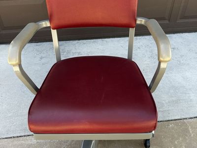 GoodForm GF Industrial Aluminum Tanker Office Chair - Mid-Century Modern Swivel, Red Upholstery
