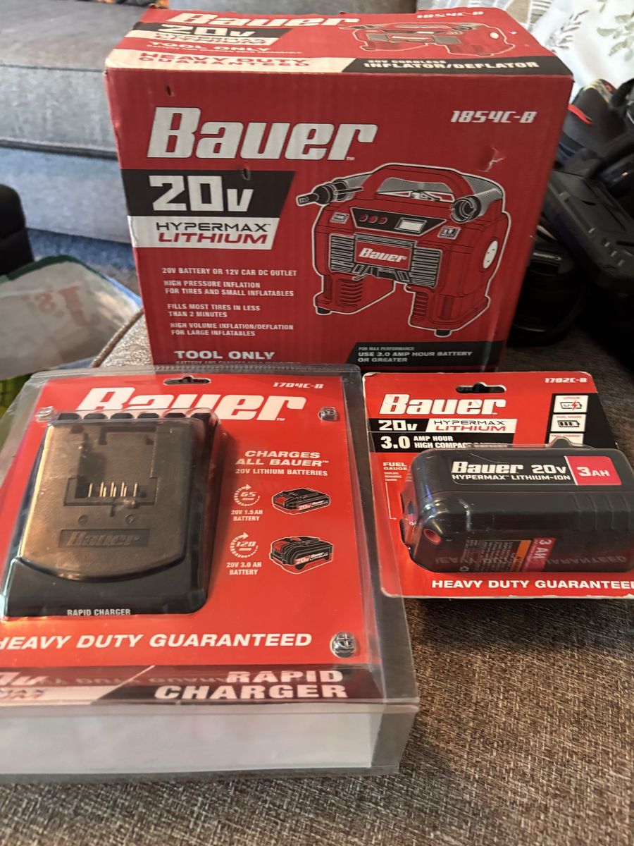 Bauer 20V Hypermax Lithium Inflator/Deflator, 3.0Ah Battery & Rapid Charger - NEW