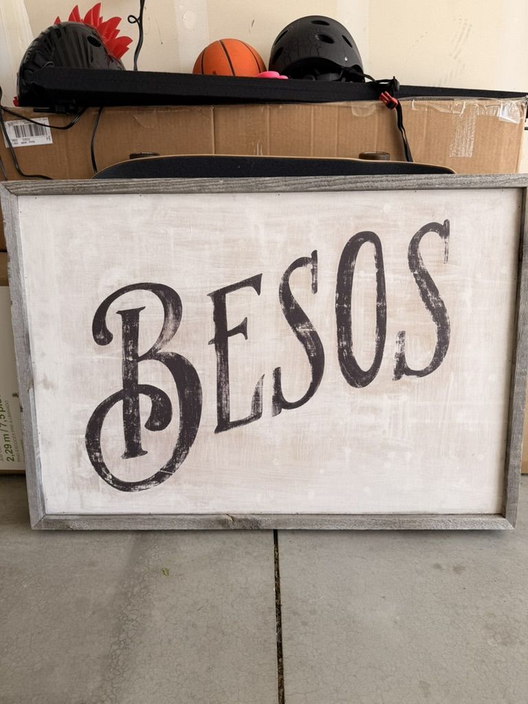 Sugarboo Rustic "Besos" Wood Sign - Shabby Chic Farmhouse Wall Decor