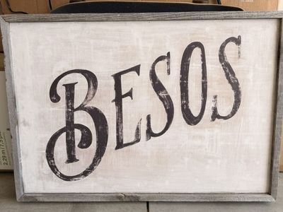 Sugarboo Rustic "Besos" Wood Sign - Shabby Chic Farmhouse Wall Decor