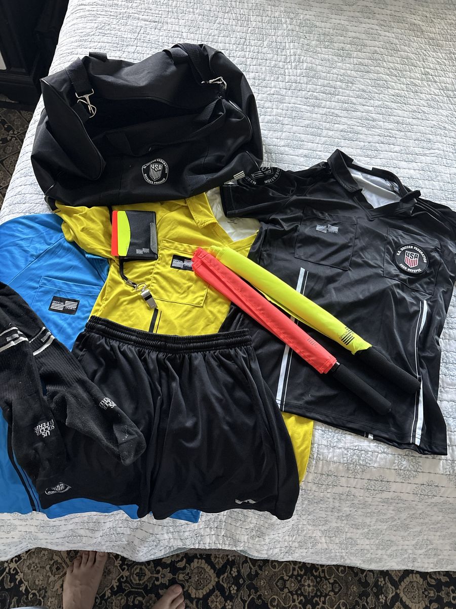 Official US Soccer Federation Referee Uniform & Gear Set - Shirts, Shorts, Socks, Flags, Bag WOMEN’S Size Medium