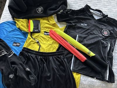 Official US Soccer Federation Referee Uniform & Gear Set - Shirts, Shorts, Socks, Flags, Bag WOMEN’S Size Medium