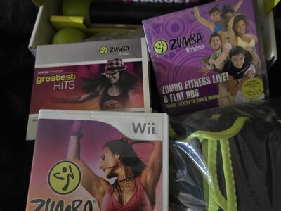 WII ZUMBA GAME/CD/WEIGHTS EVERYTHING KIT(NEW)