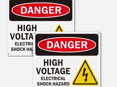 2 Pack, Danger High Voltage Sign, Electrical Shock Hazard Sign, Metal 8.6" x 10"
