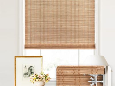 NEW (2) LazBlinds 24"x48" No Tools No Drill Cordless Bamboo Roman Shades, Light Filtering,