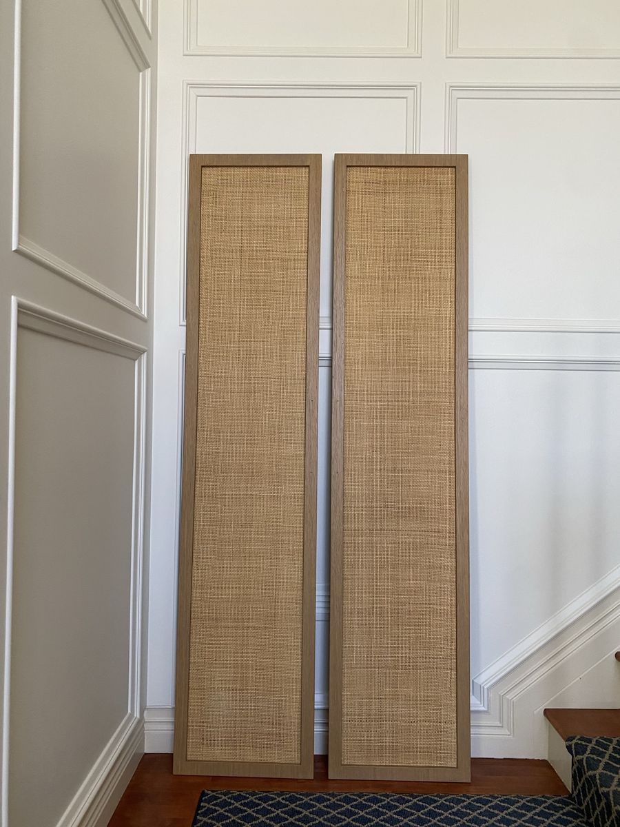 Pair of 2 white oak rattan closet door panels