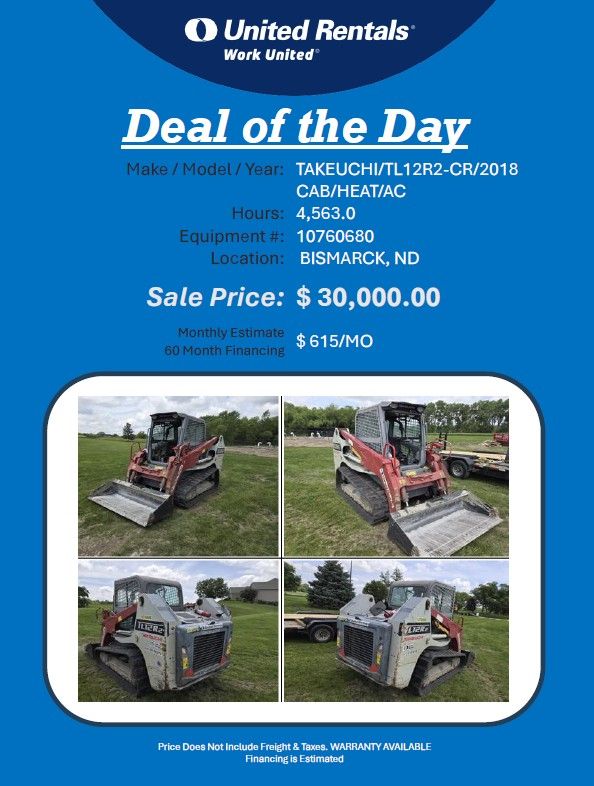 Skid Steer Track machine TL12 Takeuchi 4563 hrs  2018  is Bismarck ND