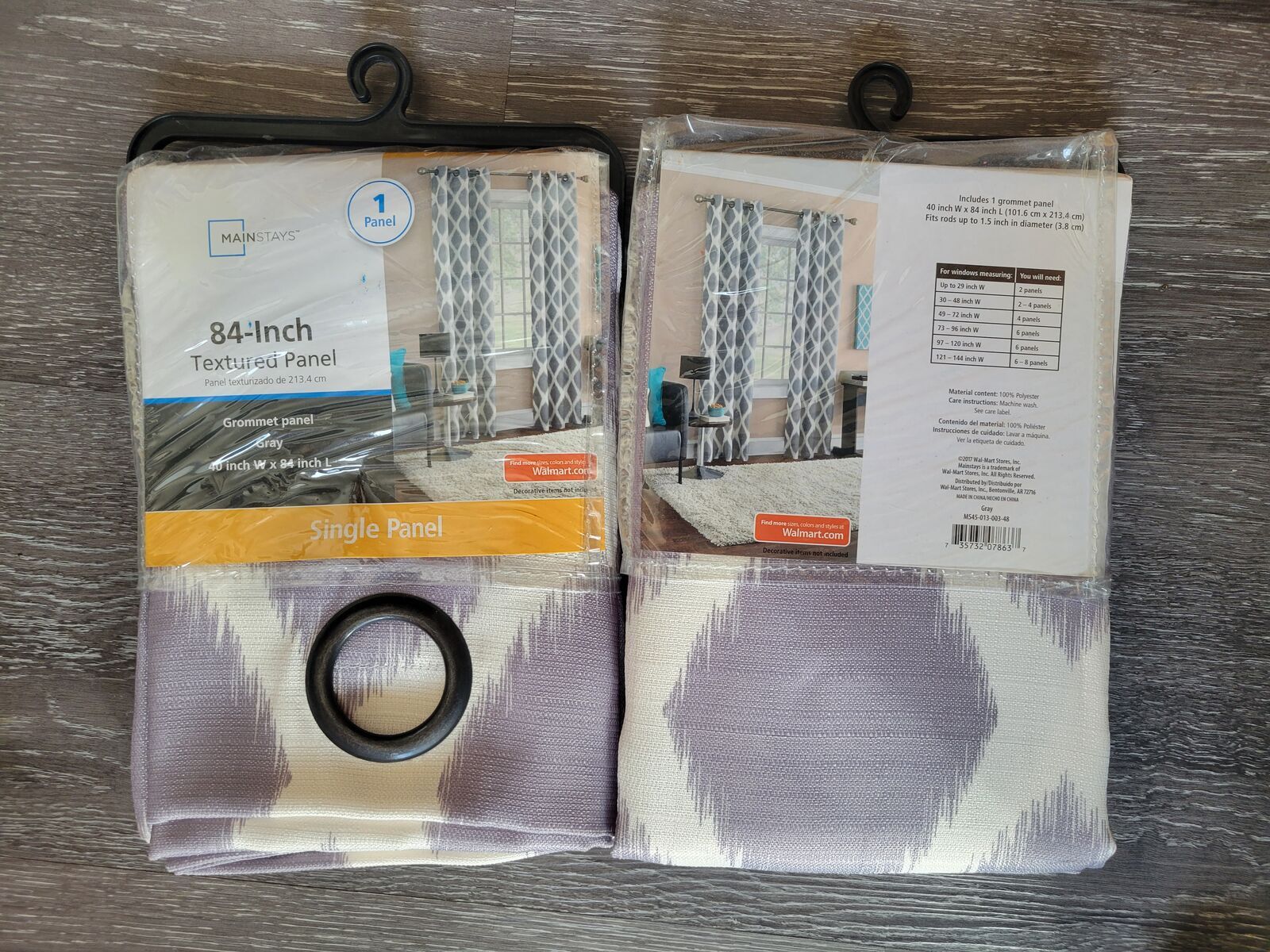 (2) 40"x84" gray and white textured panel curtains New