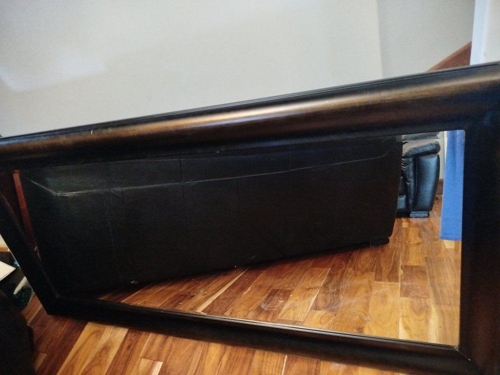 Large Wood-Framed Wall Mirror - Dark Brown Finish - Home Decor