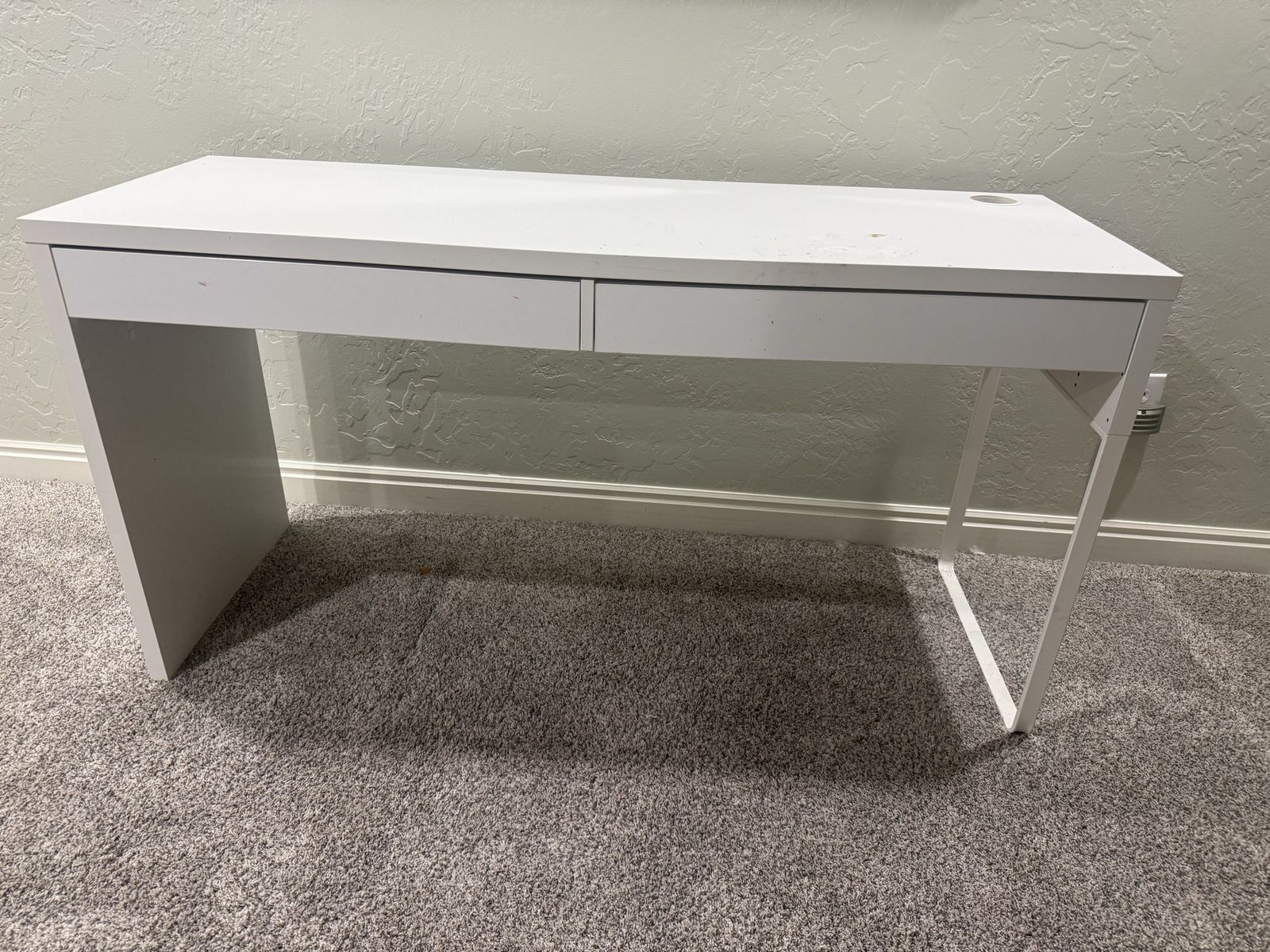 White Desk with 2 Drawers and Cable Management