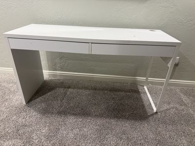 White Desk with 2 Drawers and Cable Management