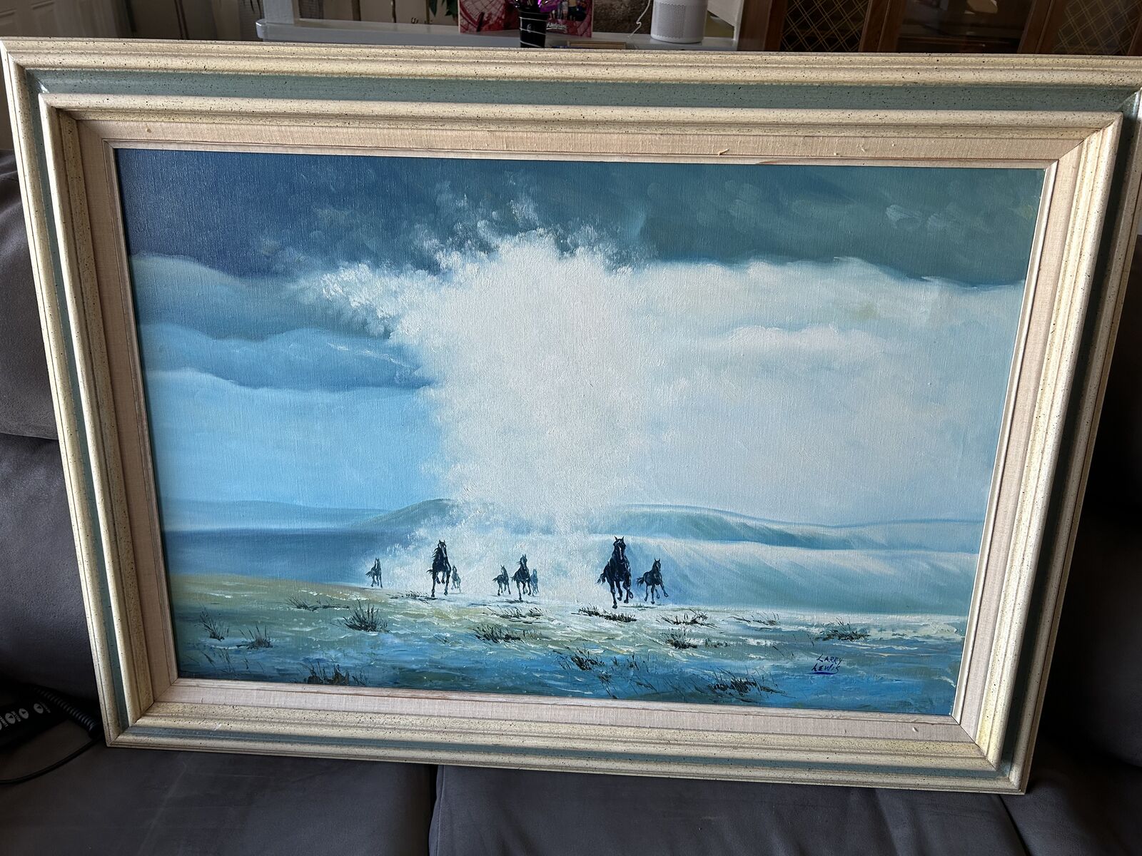 Framed Painting Of Landscape Featuring Horses