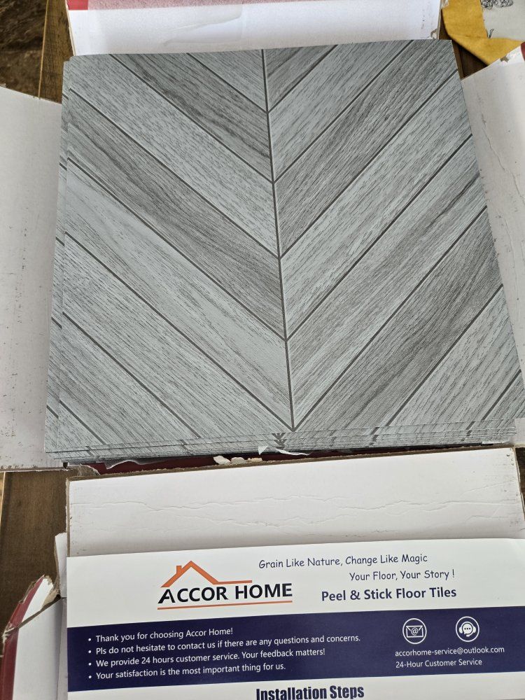 ACCOR HOME 12x12 Grey Chevron Wood Grain Peel & Stick Floor Tiles
