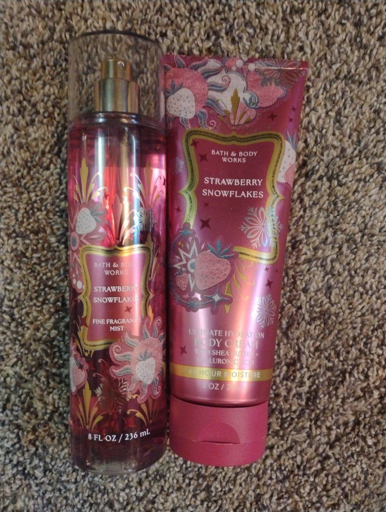 FUNDRAISER-Bath & Body Works Strawberry Snowflakes Fine Fragrance Mist (8 fl oz) & Ultimate Hydration Body Cream (8 oz)